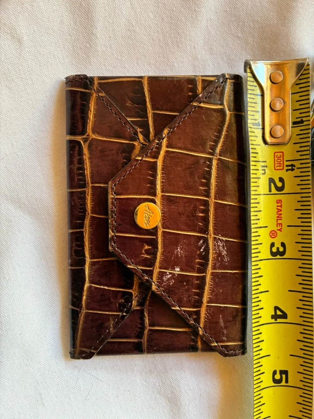 2 Croc-Embossed Wallets Brown Leather Card Wallet with Gold Snap and Calf Hair
